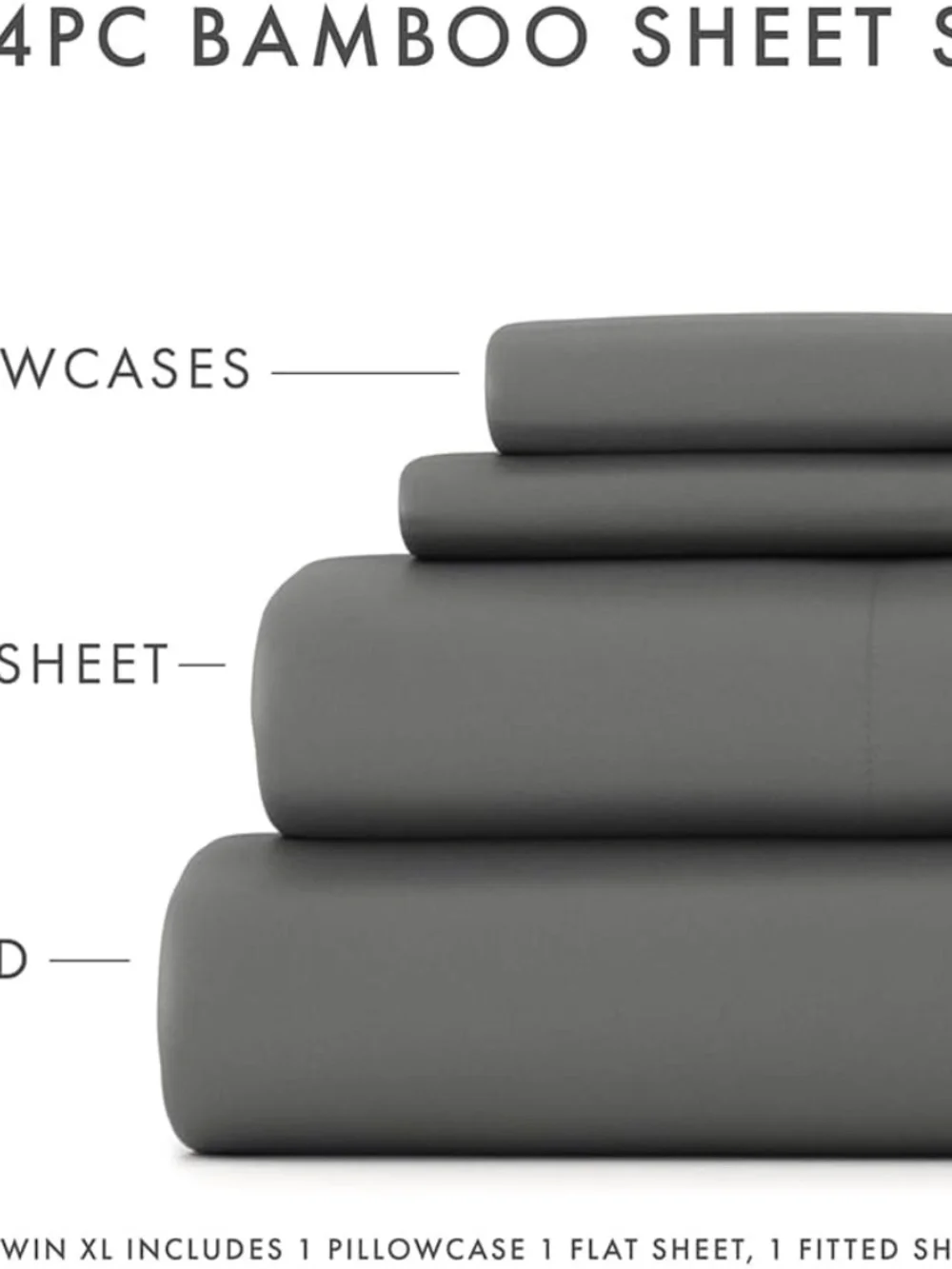 Bamboo IEH-4PC-BAM-F-GR Full Size Gray 4PC Sheet Set 300 Thread Count 100% Rayon